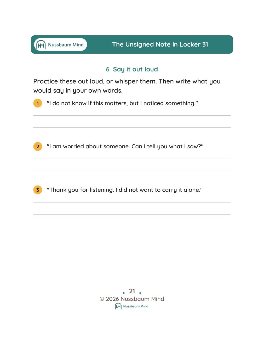 The Unsigned Note in Locker 31 complete book page 22